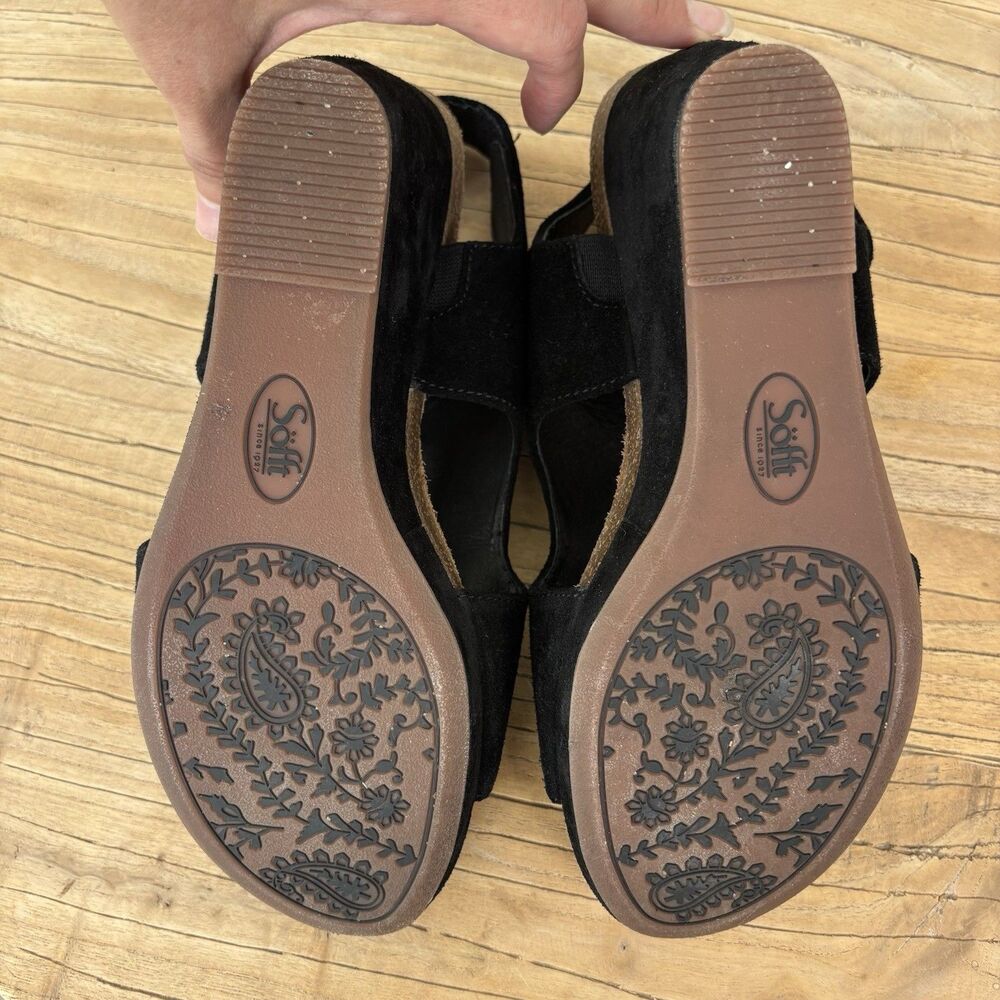 Sofft Leather Suede Wedge Sandals Black 9 Open Toe Capsule Comfort Casual Chloee - Picture 10 of 12